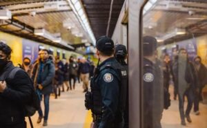 Security guards patrolling a Toronto TTC subway station platform