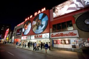 The Sam the Record Man double-record sign on Yonge Street, later at the centre of a Toronto heritage dispute.